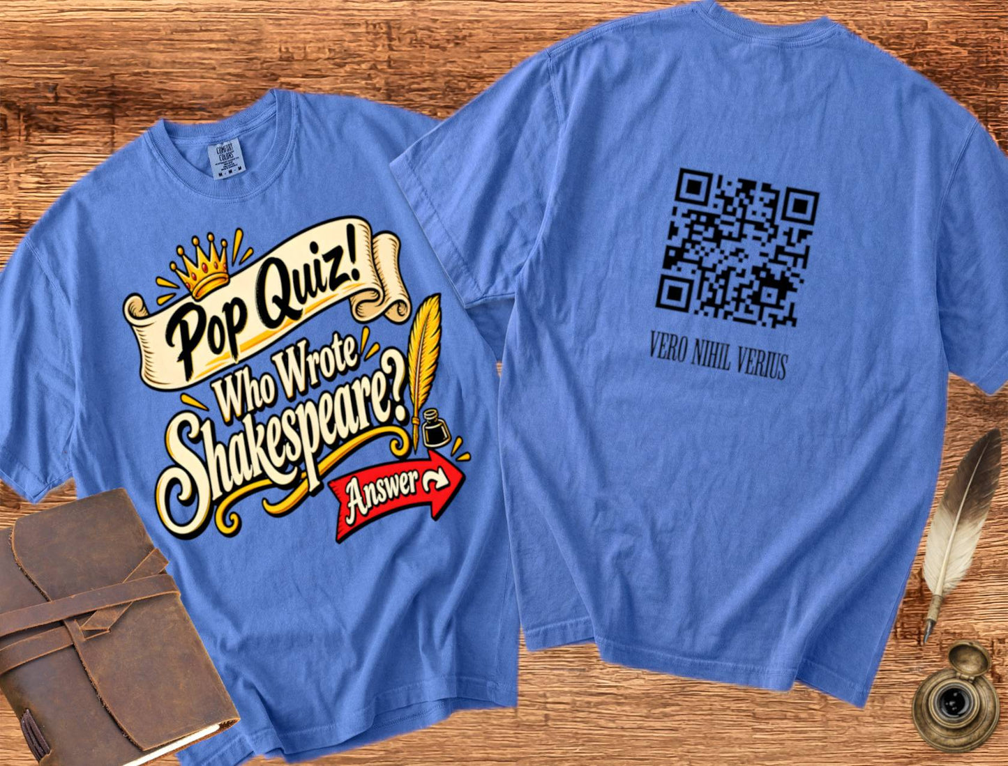 Who Wrote Shakespeare? QR code on the back — Shakespearean Tee