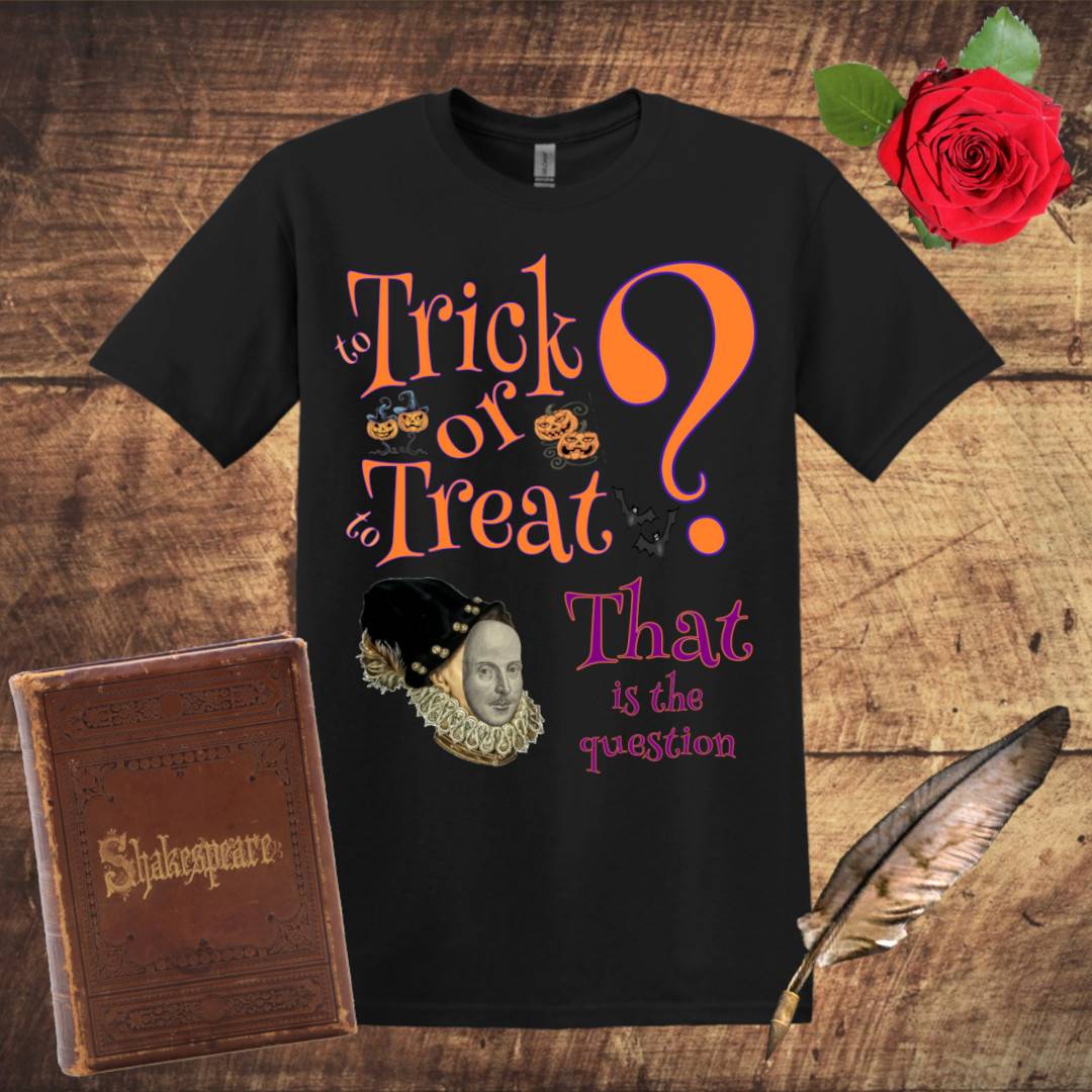 To Trick or to Treat Halloween Shakespeare Mask Graphic T-shirt - Black