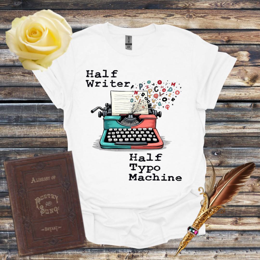 Half Writer Half Typo Machine Graphic Tshirt - White